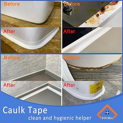 Caulk Tape Self Adhesive,Easy to Install Caulking Tape for Bathroom Peel & Stick Caulking Strip Floor Tile Wallpaper Toilet Tub Shower Wall Trim,Waterproof Caulking Sealing Tape for Bathroom,Toilet