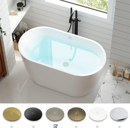 FerdY 47" Bali Acrylic Freestanding Bathtub with Headrest, Gracefully Shaped Soaking Bathtub, cUPC Certified, Toe-Tap Brushed Nickel Drain& Minimalist Linear Design Overflow& Bathtub Pillow Included