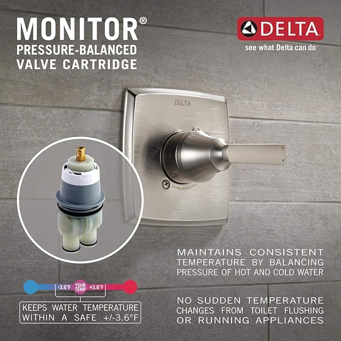 Delta Faucet Modern Single-Handle Chrome Tub and Shower Trim Kit, Shower Faucet with Single-Spray Touch-Clean Shower Head, Chrome T14459-PP (Valve Not Included)