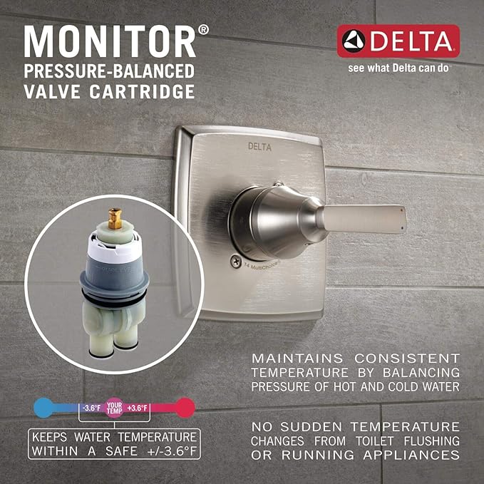 Delta Modern 14 Series Shower Faucet Set, Chrome Shower Head and Handle Set, Valve Trim Kit, Chrome T142339-PP (Valve Not Included)