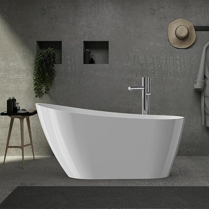 ‎59 Inch Acrylic Freestanding Bathtub, Bathtub with Matte Drain and Overflow, Modern Square Tub with Deep Ergonomic Design and Double-Walled Insulation, Double-Walled Insulation, cUPC Certified