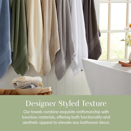 Springtree Home 100% Cotton Bath Towel Set | 6 Piece Set | Absorbent & Quick-Dry Bath Towels | Textured and Durable Cotton | Krista Collection (Bright White)