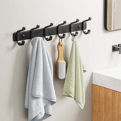 pickpiff Coat Rack Wall Mounted Heavy-Duty: Metal Coat Hanger 6 Hooks for Hanging Hat, Clothes, Robe, Keys, Backpack, Bathroom Towels, Jacket, Purse - Closet, Door, Entryway, Mudroom (Black, 2 Pack)
