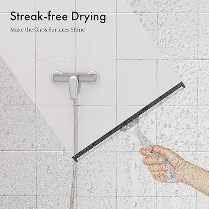 AmazerBath Shower Squeegee for Glass Doors, All-Purpose Squeegee with Suction Hook & Adhesive Hook, Clear Squeegee for Shower Glass, Windows, Mirrors, Tiles and Car Windows - 10 Inches, Clear