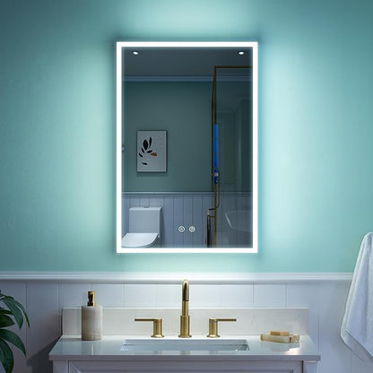 WELLFOR 20" X 30" LED Medicine Cabinet with Mirror, 3X Magnifiying Mirror Cabinet, Defogging/Dimmable Bathroom Mirrored Cabinet, Lighted Medicine Cabinet with Outlets & USB Ports, Right Opening Doors