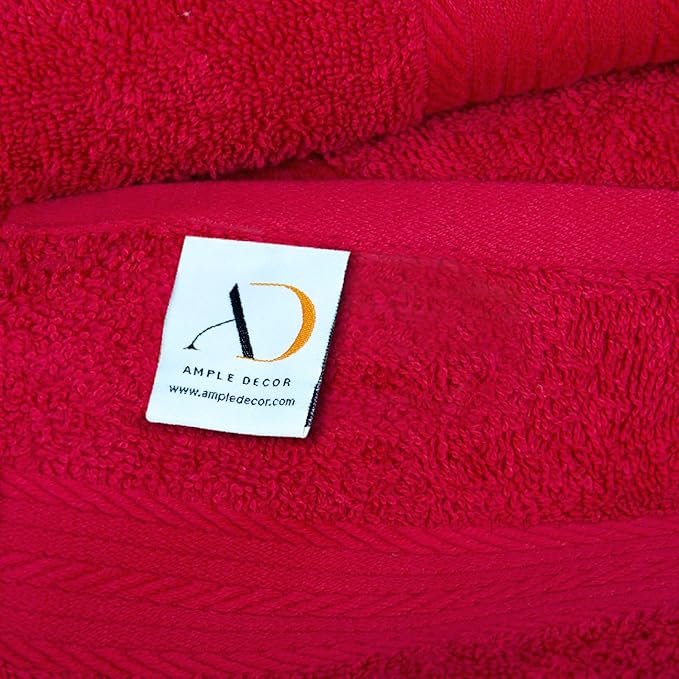 Ample Decor Wash Cloths Pack of 10, 600 GSM 100% Cotton Soft Absorbent, Premium Quality Durable, Ideal for Bathroom, Pool, Hotel, Spa - Christmas Red