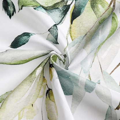 Gibelle Sage Green Eucalyptus Shower Curtain, Watercolor Plant Leaves with Floral Bathroom Decor Waterproof Fabric Shower Curtain Set 72x72 Inch White