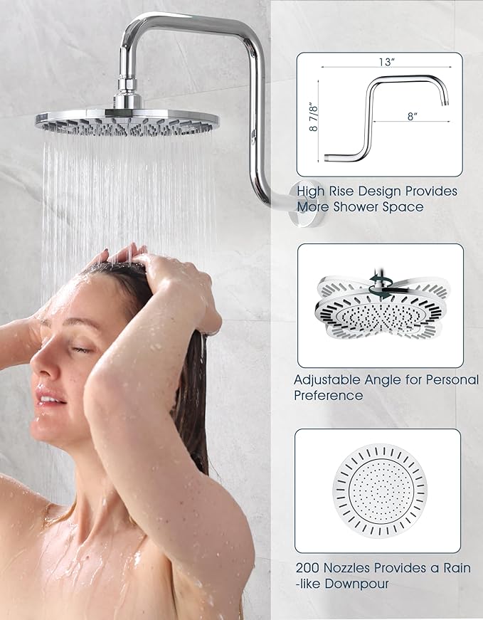 BRIGHT SHOWERS Shower Faucet Set, Shower System with Shower Valve Trim Kit, Double Handle Shower Fixture Rainfall Shower Head and 9-Setting Handheld Spray Combo, Valve Included, Chrome
