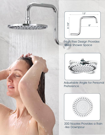 BRIGHT SHOWERS Shower Faucet Set, Shower System with Shower Valve Trim Kit, Double Handle Shower Fixture Rainfall Shower Head and 9-Setting Handheld Spray Combo, Valve Included, Chrome