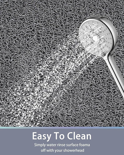 Mecko Non-Slip Shower Mat, Anti-Slip Bath Mat with Foot Scrubber – Quick-Drying Loofah Texture for Indoor and Outdoor Use, Bathtubs and Wet Areas (Grey, 17"x47")