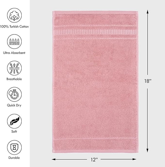 Melissa Linen, Fingertip Towels 4 Pack, 100% Turkish Cotton, Small Hand Towels for Body and Face, 12 x 18 in, Soft and Absorbent, Quick Dry, (Pink Fingertip Hand Towels)