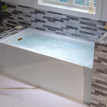 WOODBRIDGE 54" Acrylic Rectangular Alcove Soaking Bathtub in White with Left Drain, Brushed Gold pop-UP Drain Included BA5430L