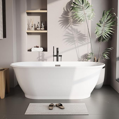 67 Inch Acrylic Freestanding Bathtub, Bathtub with Matte Drain and Overflow, Modern Square Tub, Deep Ergonomic Design, cUPC Certified, Double-Walled Insulation, Easy Install and Safe Use, White