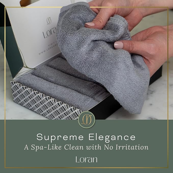 Silver Grey Washcloths Set of 6 Soft Facial Cloths 10” x 10” 100% Viscose Derived from Bamboo Spa-Like Feel Silky Face Cloth for Skin Cleansing