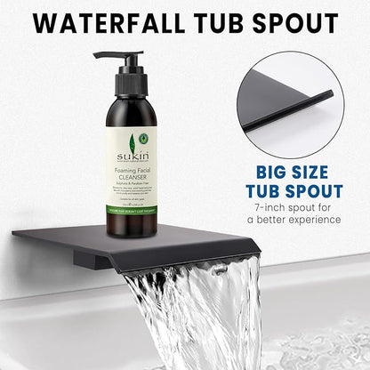 Wall Mounted Shower Faucet Set, Shower System with Tub Spout, 12 Inch Rainfall Shower Head with Handheld Spray, Waterfall Tub Spout Bathtub Faucet, Black