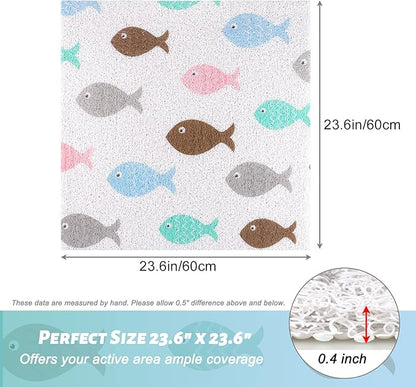 Shower Mat Non-Slip, 24x 24 Inch Square, Soft Comfort Bath Mats with Drainage Holes, PVC Loofah Massage Bathmat for Shower,Bathroom, Wet Areas, Quick Drying