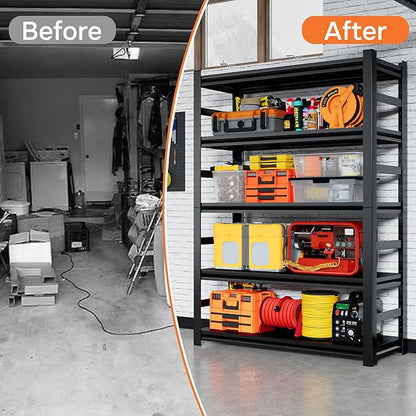 Adjustable Storage Shelves for Garage, Heavy Duty Metal Shelving Unit, 5-Tier Steel Shelves, Garage Storage Rack, Industrial Shelf Organizer