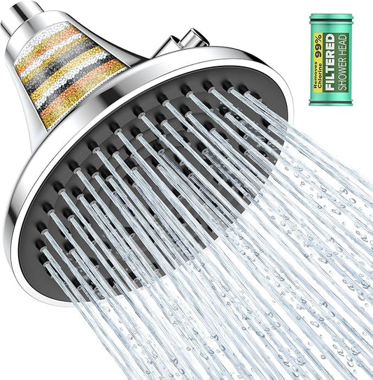 High Pressure Filtered Shower Head, One-Button Filter Replacement, Designed for Hard Water, Removes Chlorine & Impurities, Say Goodbye to Dry Skin & Frizzy Hair, 1-Minute Installation
