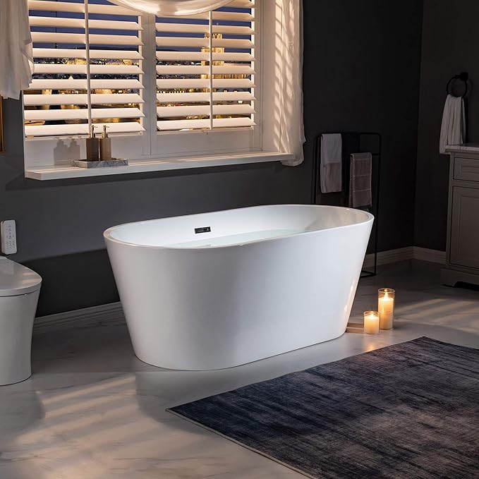 WOODBRIDGE BTA1514-MB-Drain &O+ Pillow Bathtub, Black