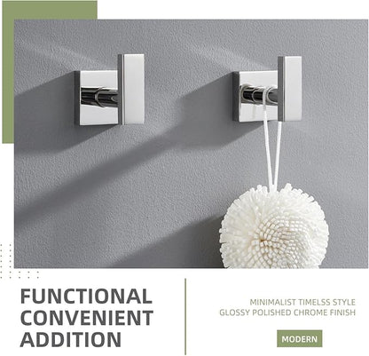 Angle Simple Bath Towel Hook 2 Pack, Stainless Steel Square Robe Coat Holder for Wall, Bathroom Kitchen Garage Wall Hook for Hanging Tools, Polished Chrome