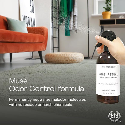 Muse Apothecary Home Ritual Active Odor Eliminator Spray - Furniture Deodorizer Spray & Bathroom Odor Eliminator for Home - Essential Oil Air Freshener - 8oz, Bergamot + French Lavender + Sandalwood 2