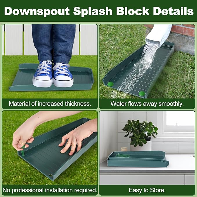 Gutter Downspout Splash Block,16.3"Drain Gutter Guard Diverter,Gutter Downspout Extensions for Water Drainage, Fixable Down Spout Drain Trays,Drainage to Protect House Foundations (4PC White)