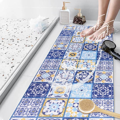 Bathtub Mat Shower Mat Non-Slip 16x 39 Inch, Soft Comfort Bath Mat with Drainage Holes, PVC Loofah Massage Bathmat for Shower, Tub, Bathroom, Wet Areas, Quick Drying