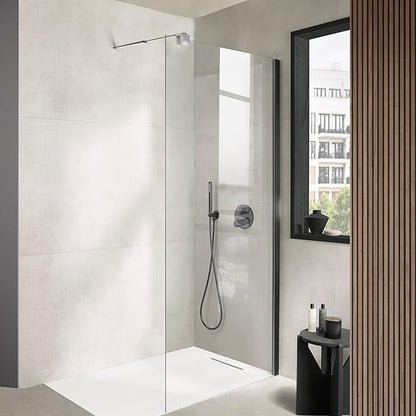 Shower Door Glass Support Bar, 26.96" to 48.54" Adjustable Stainless Steel Wall-to-Glass Shower Stabilizer Rod for 1/4", 5/16", 3/8", Chrome