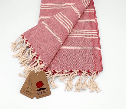 Bazaar Anatolia Turkish Towel 100% Cotton Beach Towel 76x38 Thin Lightweight Travel Camping Bath Sauna Gym Pool Unique Red Towels