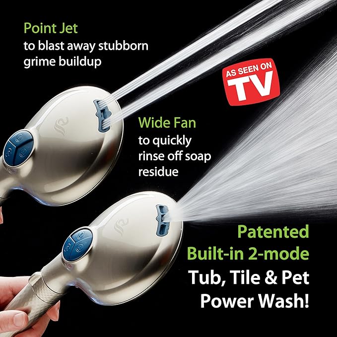 AquaCare 4X High Pressure 10-mode Filter Handheld Shower Head with Dual Power Wash - Clean Tub, Tile & Pets, Remove Chlorine, Metals & Toxins from Water to Protect Skin, Hair & Nails. Nickel Finish