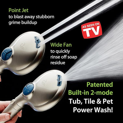 AquaCare High Pressure 6-way Dual Shower Head Combo with Built-in Filter & Power Wash - Clean Tub, Tile & Pets. Remove Chlorine, Lead & Toxins from Water to Protect Skin, Hair, & Nails. Nickel Finish