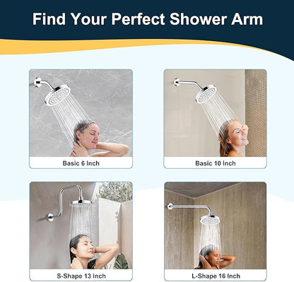 BRIGHT SHOWERS Brass Shower Arm with Flange 6 Inch Wall Mounted Shower Pipe Arm Extension for Fixed Shower Head and Handheld showerhead, Chrome