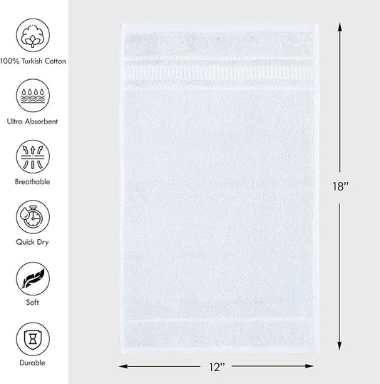 Melissa Linen, Fingertip Towels 4 Pack, 100% Turkish Cotton, Small Hand Towels for Body and Face, 12 x 18 in, Soft and Absorbent, Quick Dry, (White Fingertip Hand Towels)