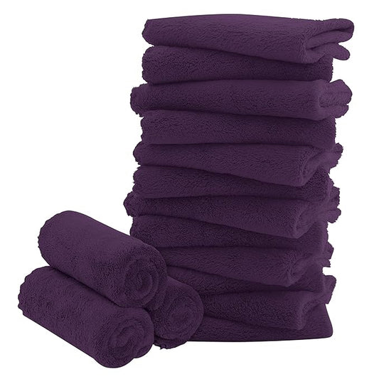 16 Pack Baby Washcloths - Luxury Coral Fleece - Extra Absorbent and Soft Wash Clothes for Newborns, Infants and Toddlers - Suitable for Sensitive Skin and New Born - Baby Shower - Plum, 10x10 Inch
