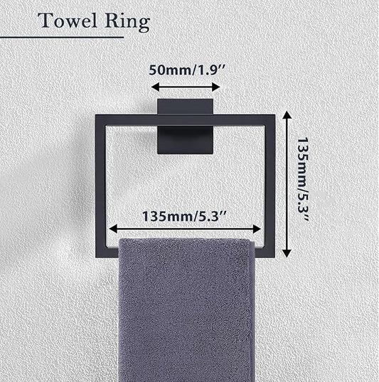 16 in Matte Black Bathroom Accessories Set, Bath Towel Bar Set, Stainless Steel Bathroom Hardware Set, Towel Racks for Bathroom Wall Mounted 5 Pcs （Black）