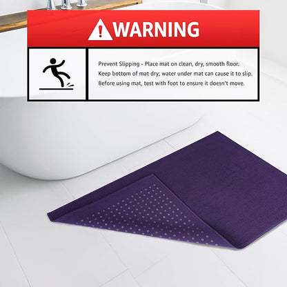 American Soft Linen Bath Rug, 17 in 24 in 100% Cotton Bath Mats Rugs for Bathroom, Slip Reducer Washable Shaggy Form Area Rugs, Purple Bath Rug