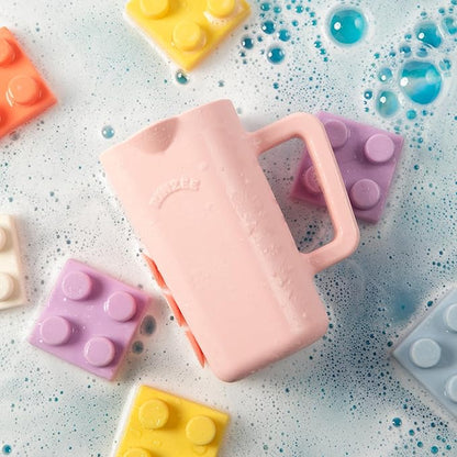 Rinzee® Baby Bath Cup with Suctions - BPA Free, 100% Food Grade Silicone Rinse Cup, Clutter-Free Tub Area, Kids Learning Tool, Sticks to Tiles, Drains Water Upside Down-"Patent Pending"