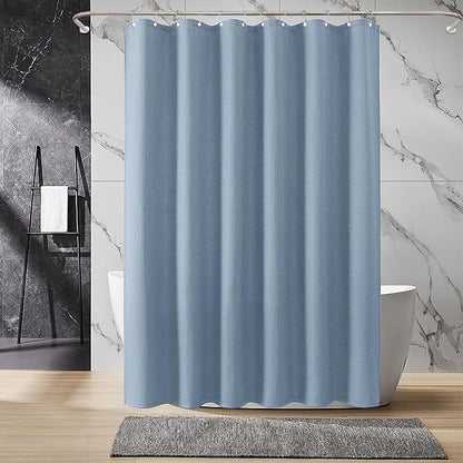 Inhousolu Fabric Shower Curtain Waffle Weave, Fog Blue 230 GSM Heavy Duty, Weighted Hem, 14 Metal Hooks, Water Repellent, Machine Washable, Hotel Spa Luxury Bath Curtain Set, 72 x 72 Inch