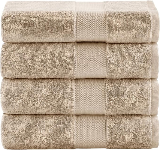 Comfort Spaces Turkish Bath Towel Set of 4 Piece 27x54 Medium 100% Cotton Towels Highly Absorbent Soft Quick Dry Shower for Bathroom Spa Beige Tan