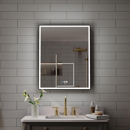 WELLFOR 24" X 30" LED Mirrored Medicine Cabinet, Medicine Cabinets with Lights for Bathroom, Defogging Mirror, Led Medicine Cabinet, Recessed or Surface Mounted, Single Right Opening Door