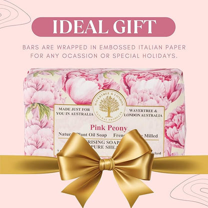 Wavertree & London Pink Peony Scented Natural Soap (2 Bars), 7oz Moisturizing French Triple Milled Soap Bars enriched with shea butter - Pure Plant Based Bath & Body Bars for All Skin Types