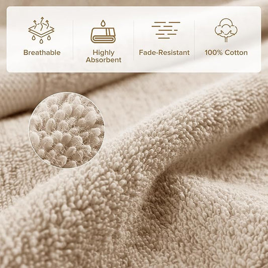 Comfort Spaces Turkish Bathroom Towel Set 6 Piece Luxury Bath Towel Set 2 Hand Towel for Bathroom 2 Washcloth 2 Large Bath Towel Sets Long Staple Ultra-Soft Quick Dry Towel Set Tan Beige