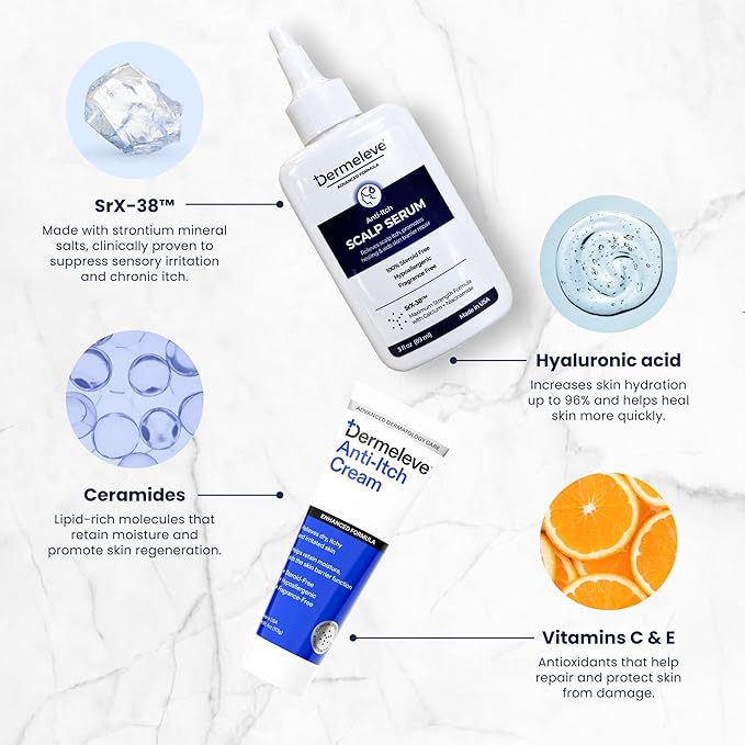 Dermeleve Steroid Free Anti-Itch Cream | Extra Strength for Psoriasis, Seborrheic Dermatitis, Viral Rash, Bug Bites, Allergy, Chronic Hives, Neuropathy (Nerve) | Full Body Itch Relief | 4 oz (2 Pack)