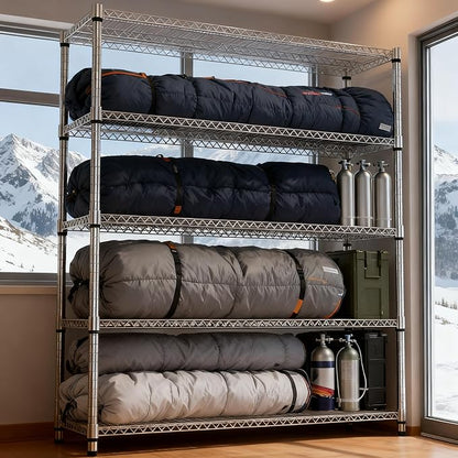 5 Tiers Shelf 3300 lbs Steel Storage Shelving Utility Shelving Unit Steel Organizer Wire Rack for Home,Kitchen,Office,Garage Chrome 17.7" D x 47.2" W x 70.3" H