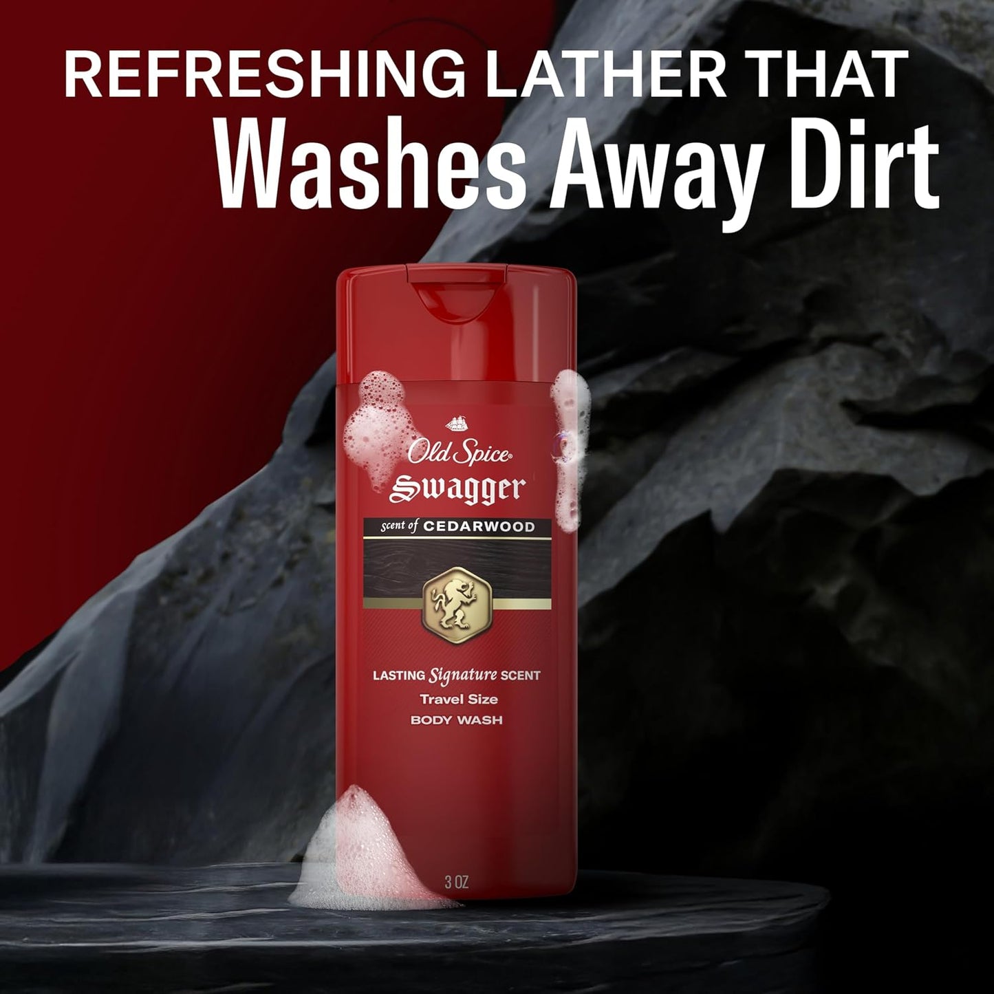 Old Spice Refreshing Body Wash for Men, 3X Defense, 24/7 Shower Fresh with Long Lasting Scent, Travel Size, Red Collection, Swagger with Cedarwood Scent, 3 oz