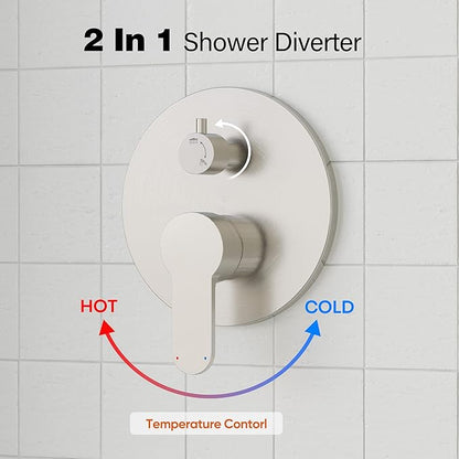 Gabrylly Shower System Brushed Nickel, Slide Bar Shower Faucet Set with High Pressure 10" Rain Head and 5-Setting Handheld Spray, 2 Way Pressure Balance Valve Trim Kit