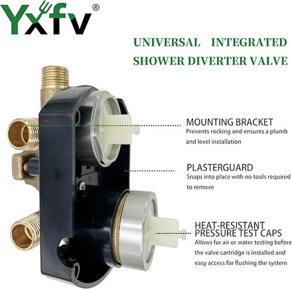 Universal Shower Valve, Suitable for Delta Diverter Valve R22000 MultiChoice, Pressure Balance Rough-In, 3/6-Way Integrated Diverter, Brass, Chrome
