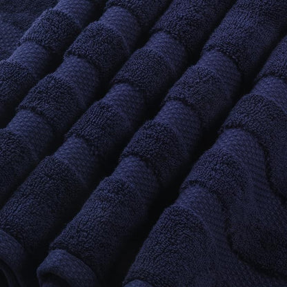 SOFE H&L | Olea Towel Set | 100% Cotton Premium Turkish Towels for Bathroom | Soft, Absorbent, Durable (Navy, Set of 4 - Washcloth)