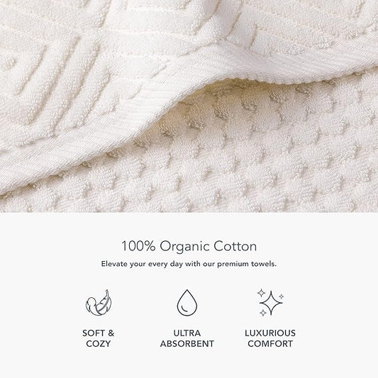 Texere 100% Organic Cotton Diamond Jacquard 700 GSM Luxury Bath Towel Sets - Ultra Soft and Absorbent Hotel and Spa Quality (Diamond, Cream, 2 Bath & 2 Hand Towels)