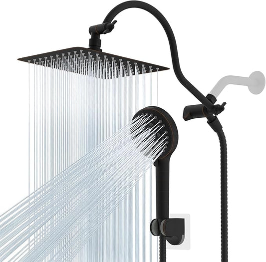 Hibbent All Metal CUPC Certified Shower Head, 10'' High Pressure Rainfall Shower Head, Handheld Showerhead Combo, 12'' Adjustable Extension Arm, 10 Sprays, 71'' Hose, Shower Holder, Oil Rubbed Bronze